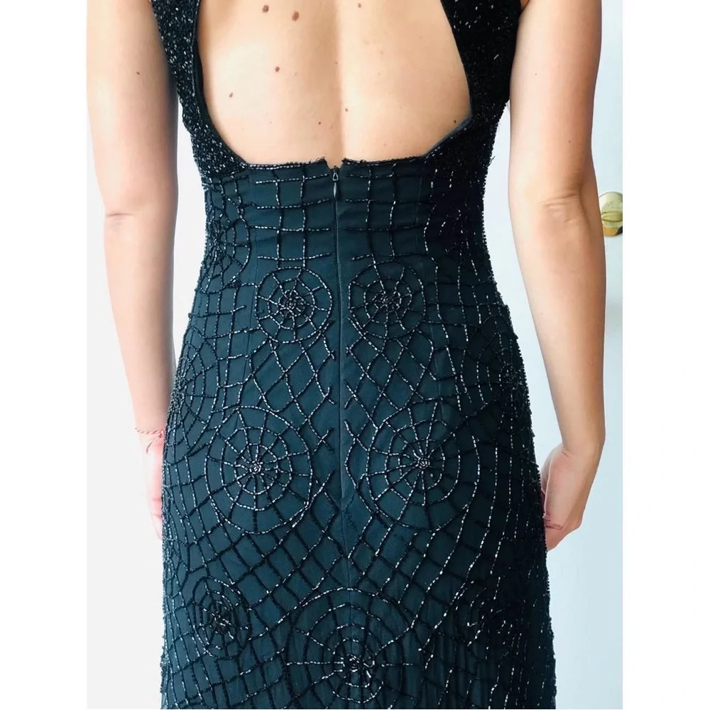 Vintage Black Beaded SPIDERWEB Dress XS - Picture 2 of 9